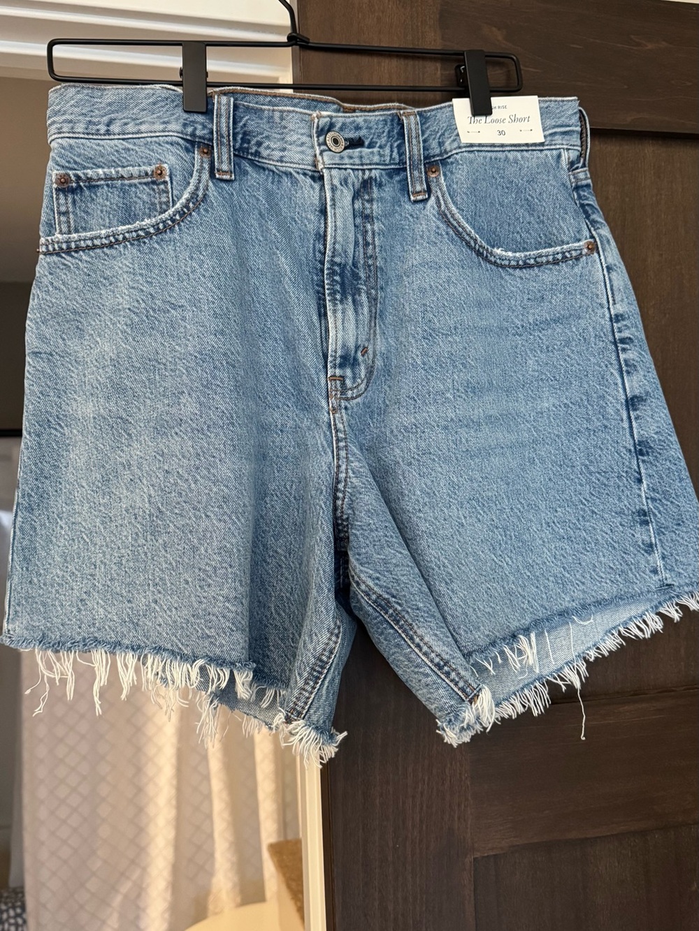 Abercrombie High-Rise Light Blue Denim Shorts with Frayed Hem